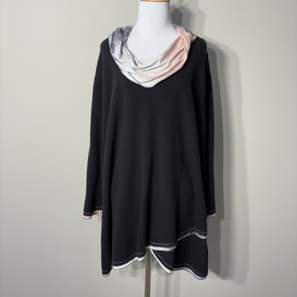 Parsley & Sage Tunic Top Women Plus 1X Black Cowl Neck Textured 3/4 Sleeve Artsy